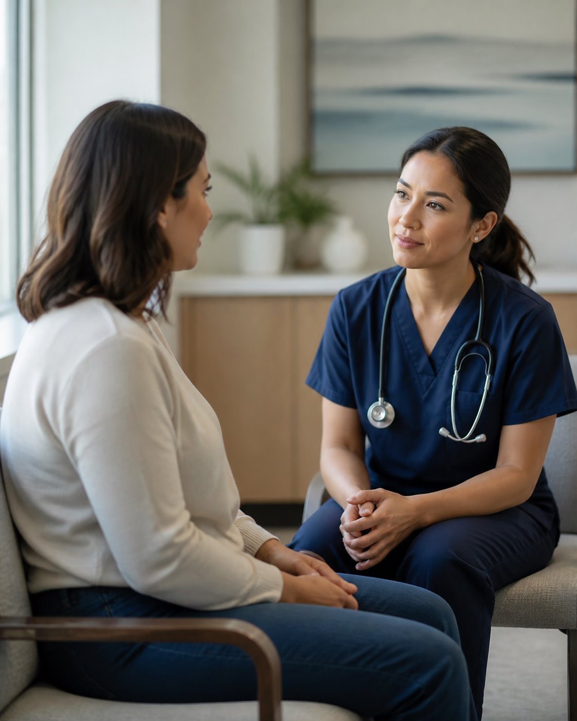 Healthcare professional listening to a patient during a consultation
