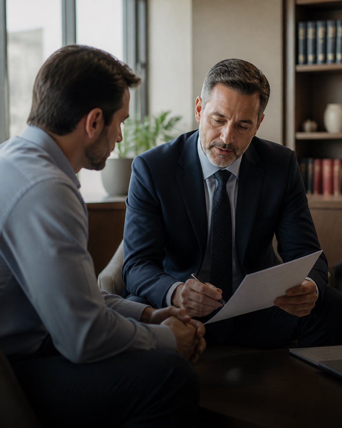 Attorney reviewing a document with a business client